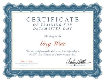 Certificate of training for datamaster DMT