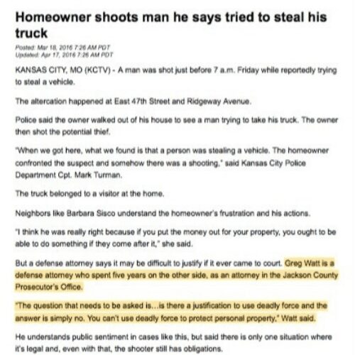 Newspaper article about homeowner shoots car thief