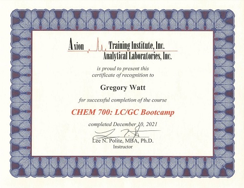 Greg Watt Chem 700 training for drug crimes analysis