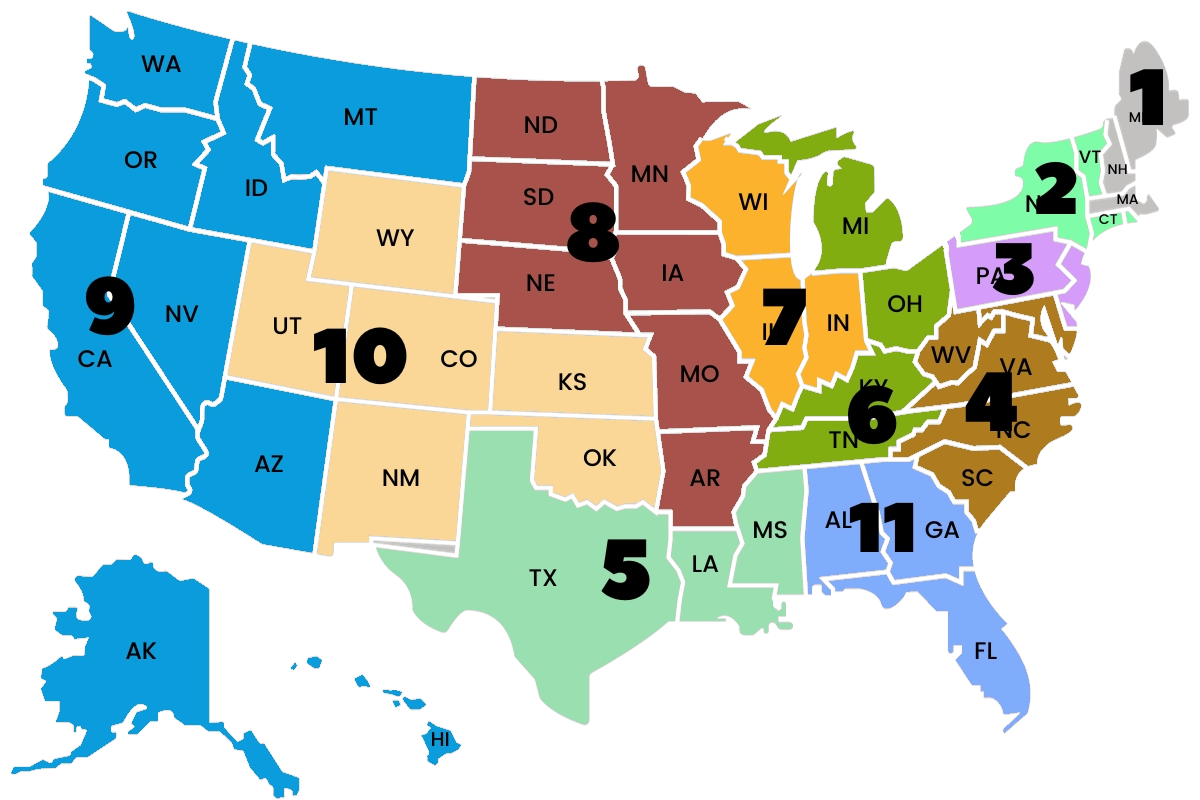 USA court circuit map